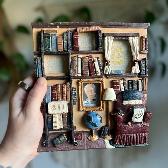 3D Library Scene Picture Frame Book Nook Decor with Chair, Globe & Bookshelves - Picture 2 of 9